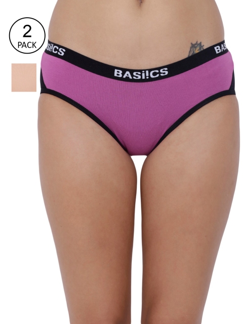 

BASIICS by La Intimo Women Pack Of 2 Multicoloured Solid Hipster Panties, Multi