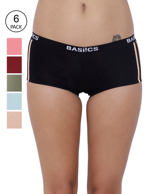 

BASIICS by La Intimo Woman Pack of 6 Alegria Joy Boyshort Panty, Black
