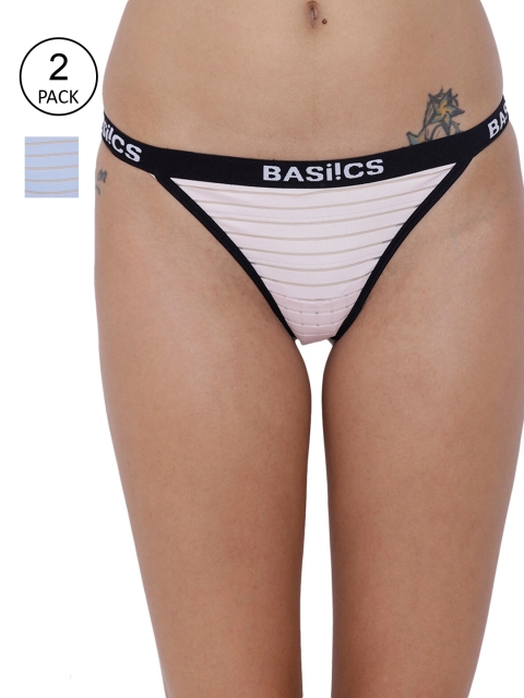 

BASIICS by La Intimo Women Blue & Rose Pink Pack of 2 Thong Briefs
