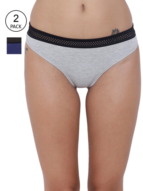 

BASIICS by La Intimo Women Pack Of 2 Grey & Blue Solid Thongs