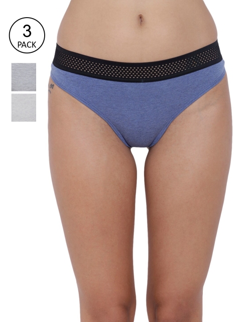 

BASIICS by La Intimo Women Pack of 3 Solid Thongs, Blue