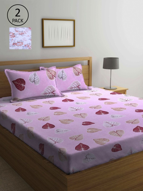 

KLOTTHE White & Pink Floral 210 TC 2 Queen Bedsheet with 4 Pillow Covers