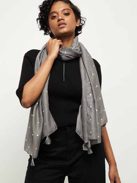 

max Women Grey & White Embroidered Stole