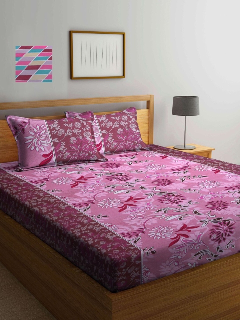 

KLOTTHE Pink & Teal Floral 210 TC 2 Pure Cotton Queen Bedsheet with 4 Pillow Covers