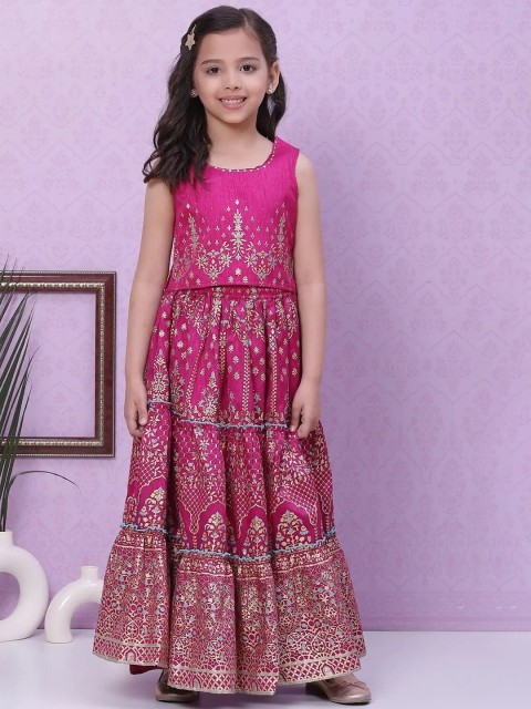 

Biba Girls Pink & Gold-Toned Printed Ready to Wear Lehenga