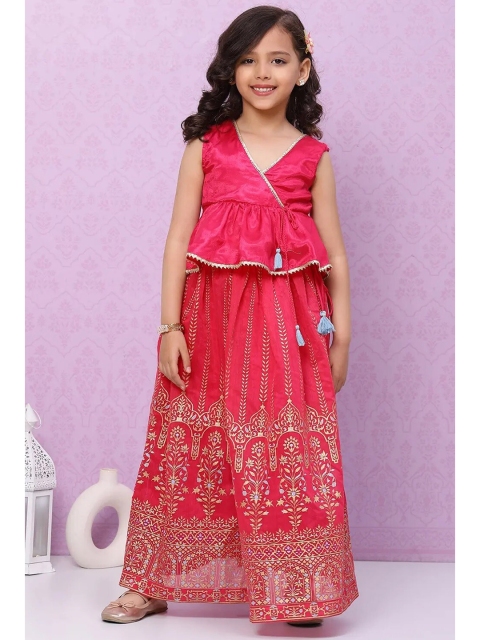 

Biba Girls Fuchsia & Silver-Toned Printed Ready To Wear Lehenga Choli
