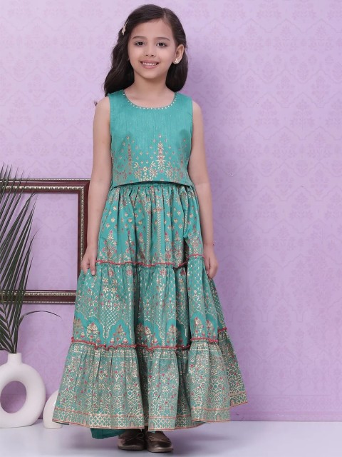 

Biba Girls Green & Pink Printed Ready to Wear Lehenga