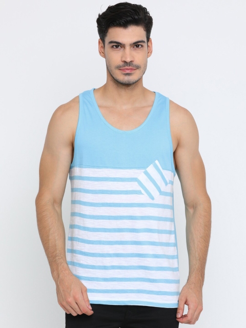 

Masculino Latino Men Turquoise Blue & White Striped T-shirt