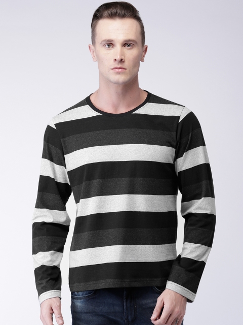 

Moda Rapido Men Charcoal Grey & Black Striped T-shirt