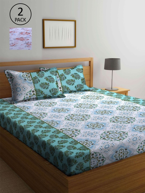 

KLOTTHE Set Of 2 210 TC Pure Cotton Queen Bedsheet Sets, Green
