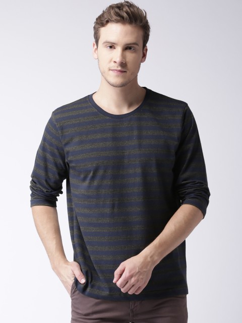 

Moda Rapido Men Navy & Charcoal Grey Striped Round Neck T-shirt, Navy blue