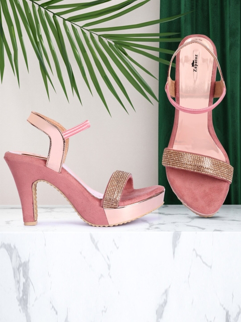 

ZAPATOZ Pink Textured Suede Wedge Sandals