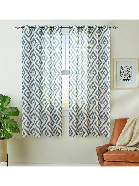 

URBAN SPACE Blue & Cream-Coloured Set of 2 Geometric Window Curtains