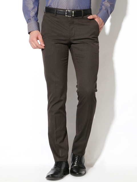 

V Dot by Van Heusen Men Brown Solid Slim Fit Flat-Front Formal Trousers