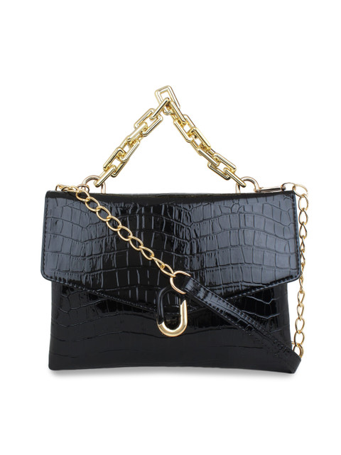 

LEGAL BRIBE Women Black Croc Textured Sling Bag