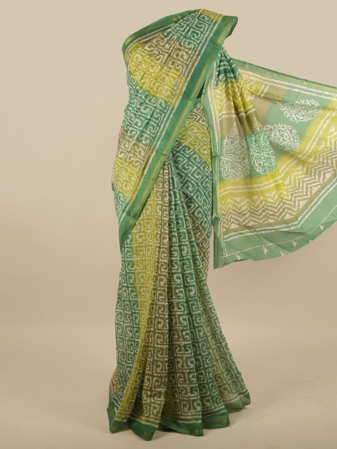 

Pothys Green Geometric Printed Cotton Blend Saree