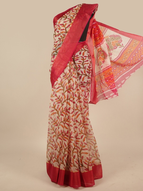 

Pothys Cream-Coloured & Red Floral Printed Saree