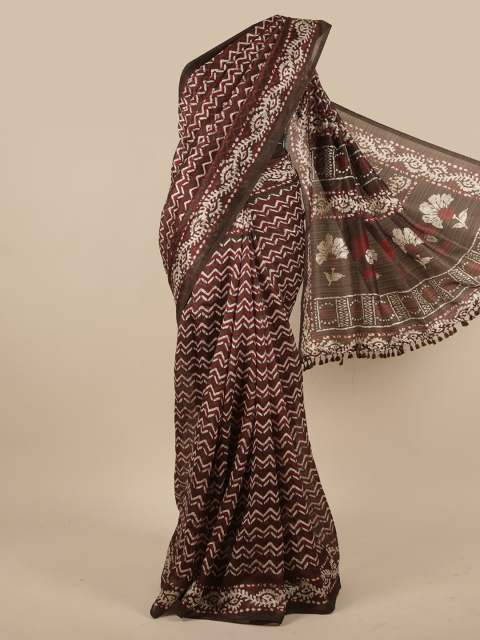 

Pothys Brown & Maroon Printed Jute Silk Saree