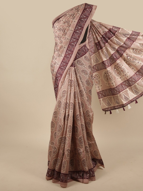 

Pothys Beige & Brown Paisley Cotton Blend Saree