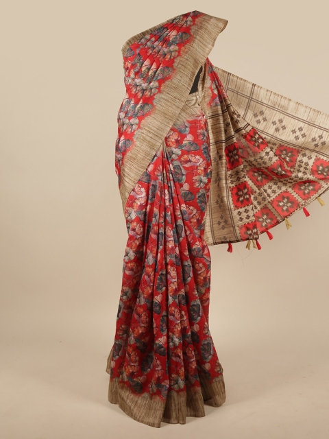 

Pothys Red & Beige Floral Printed Saree