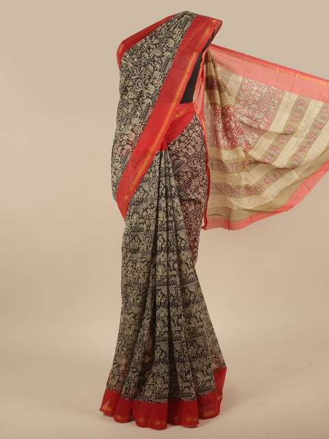 

Pothys Black & Red Ethnic Motifs Printed Saree