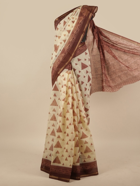 

Pothys Cream-Coloured & Brown Zari Printed Saree