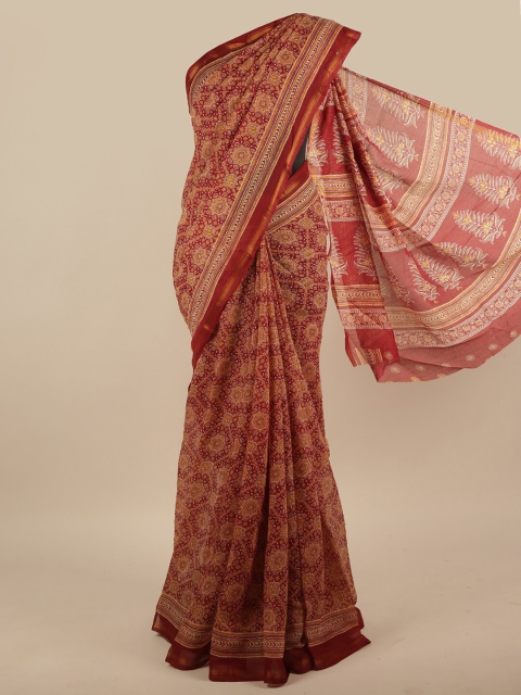 

Pothys Maroon Ethnic Motifs Printed Cotton Blend Saree