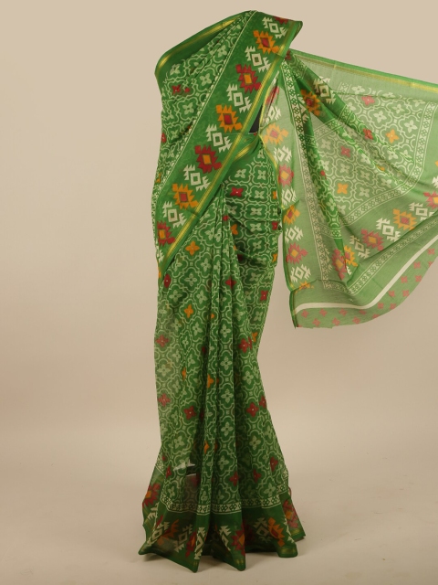 

Pothys Green & Red Ethnic Motifs Cotton Blend Saree
