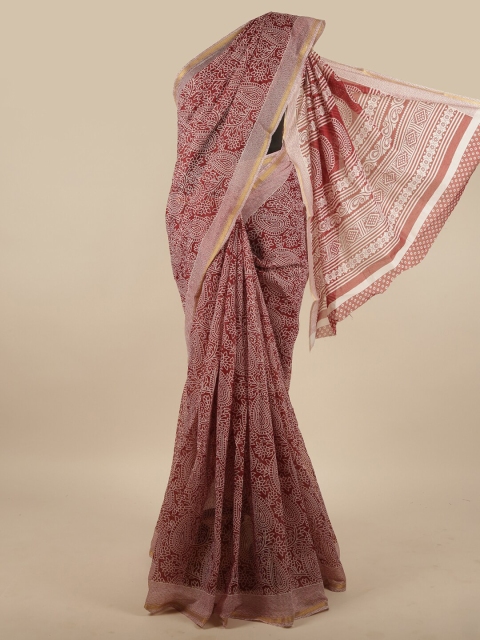 

Pothys Maroon & White Ethnic Motifs Printed Cotton Blend Saree