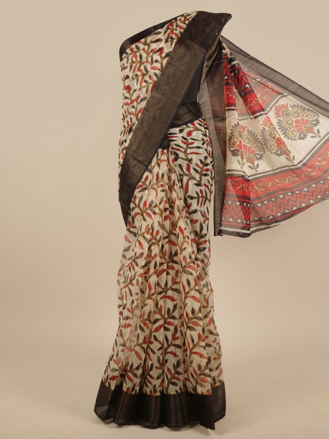 

Pothys Cream-Coloured Floral Printed Cotton Blend Saree