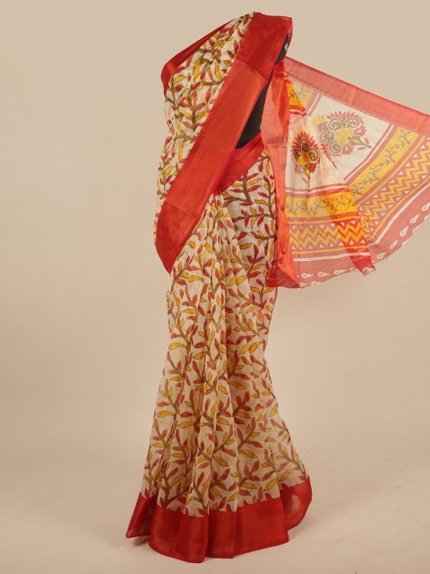 

Pothys Cream-Coloured Floral Printed Cotton Blend Saree