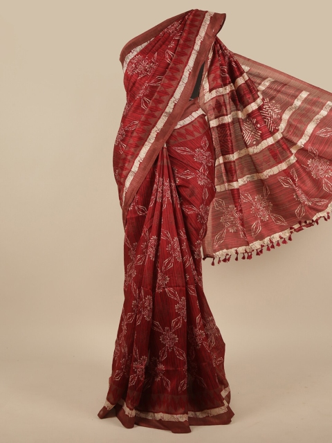 

Pothys Maroon Floral Printed Jute Silk Saree