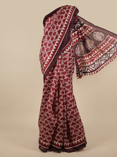 

Pothys Maroon & White Jute Silk Saree