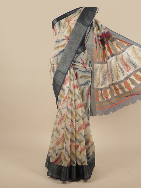 

Pothys Cream-Coloured & Red Floral Printed Saree