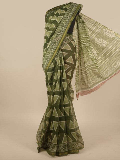 

Pothys Green & Gold-Toned Zari Cotton Blend Saree
