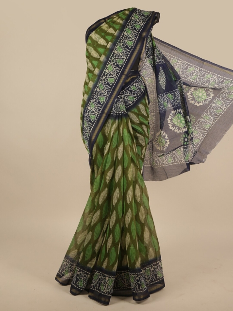 

Pothys Green & Blue Floral Printed Saree