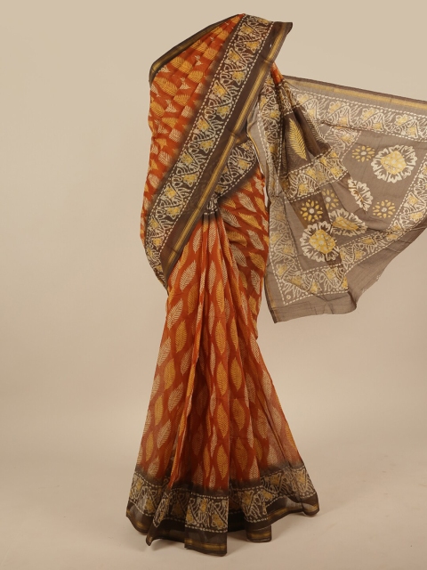 

Pothys Mustard & Red Floral Printed Saree