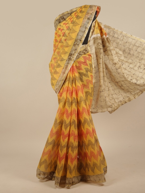 

Pothys Yellow & Red Cotton Blend Saree