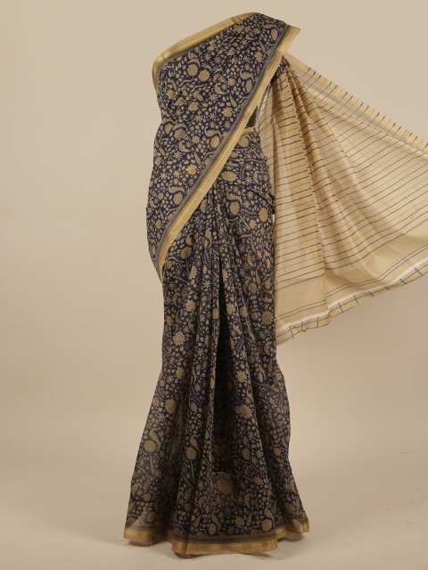 

Pothys Blue & Cream-Coloured Ethnic Motifs Zari Saree