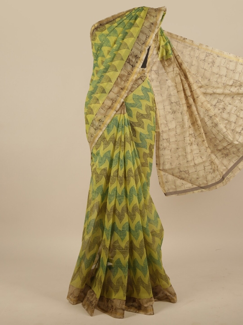 

Pothys Green & Beige Abstract Printed Cotton Blend Saree
