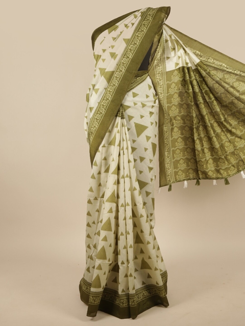 

Pothys Cream-Coloured & Green Saree