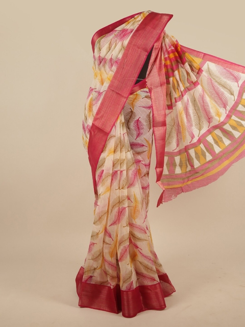 

Pothys Cream-Coloured Floral Printed Cotton Blend Saree