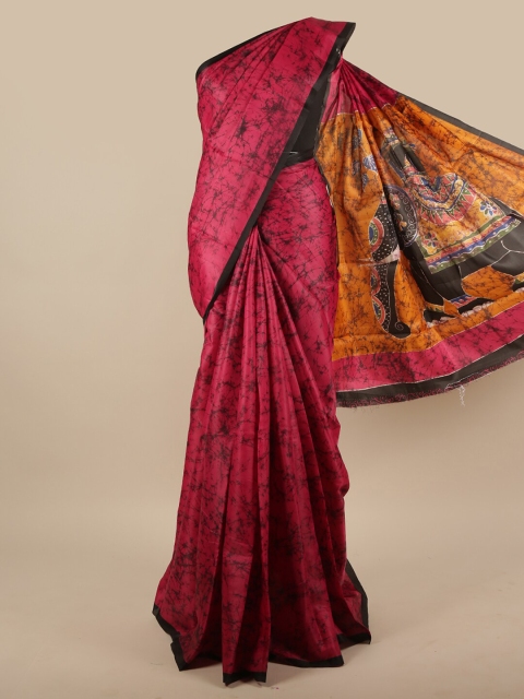 

Pothys Pink & Black Batik Jute Silk Saree