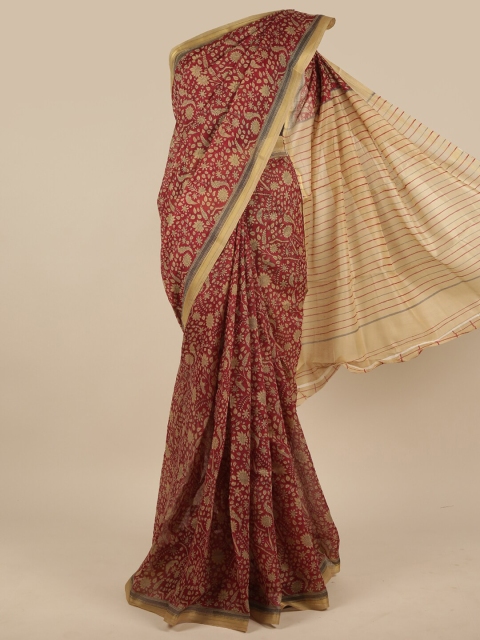 

Pothys Maroon & Beige Ethnic Motifs Zari Saree