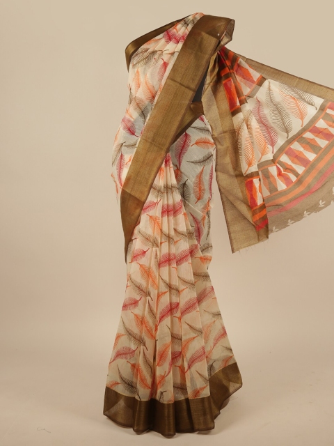 

Pothys Cream-Coloured & Red Floral Printed Saree