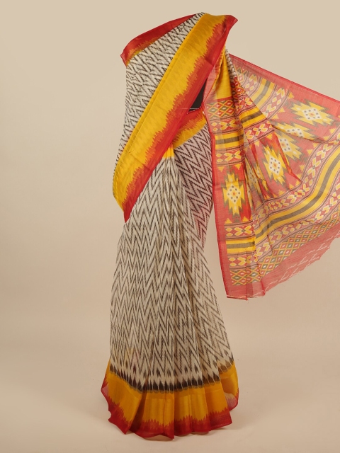 

Pothys Cream-Coloured & Yellow Printed Saree
