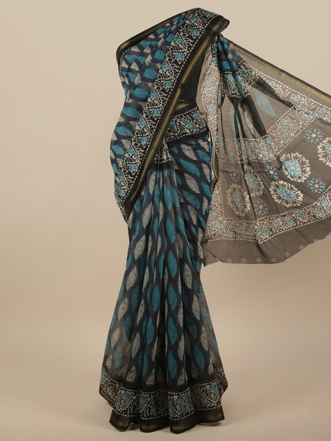 

Pothys Blue & Black Ethnic Motifs Zari Saree