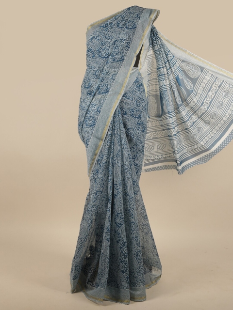 

Pothys Blue & Beige Ethnic Motifs Printed Saree