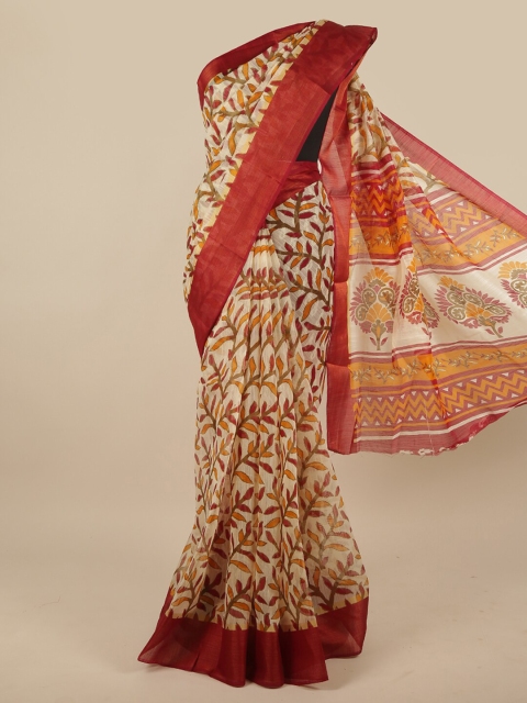 

Pothys Cream-Coloured Floral Printed Cotton Blend Saree