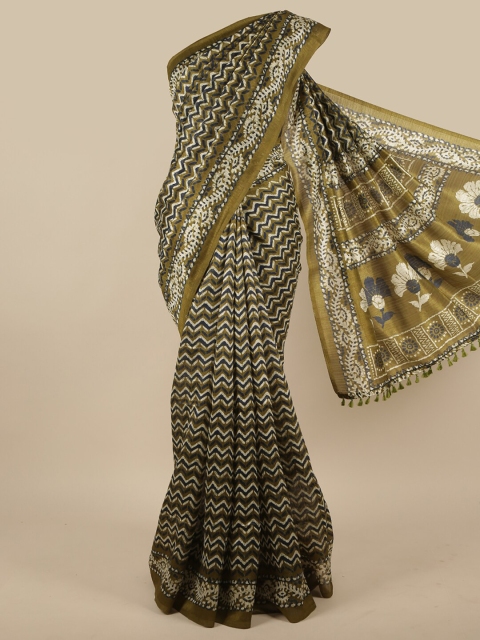 

Pothys Green & White Jute Silk Saree